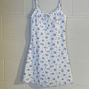Source Unknown White and Purple Floral Mini Dress